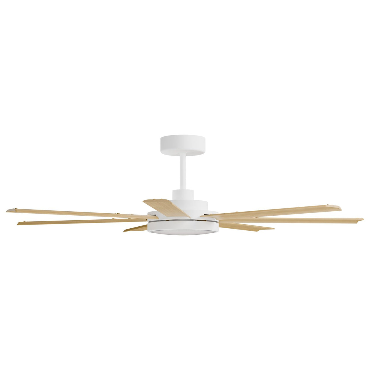 Calibo Alula 60" (1524mm) 7 Blade Indoor/Outdoor DC Ceiling Fan with 24W Light & Remote in White with Bamboo