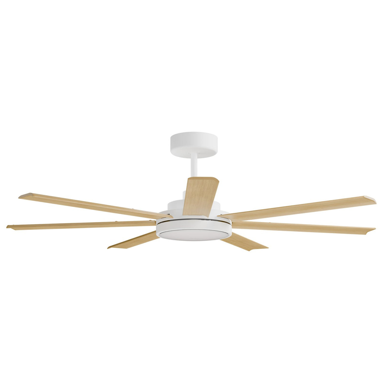 Calibo Alula 60" (1524mm) 7 Blade Indoor/Outdoor DC Ceiling Fan with 24W Light & Remote in White with Bamboo