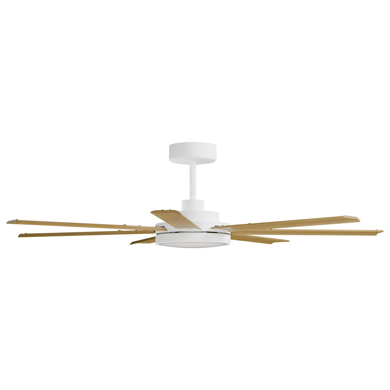 Calibo Alula 60" (1524mm) 7 Blade Indoor/Outdoor DC Ceiling Fan with 24W Light & Remote in White with Teak