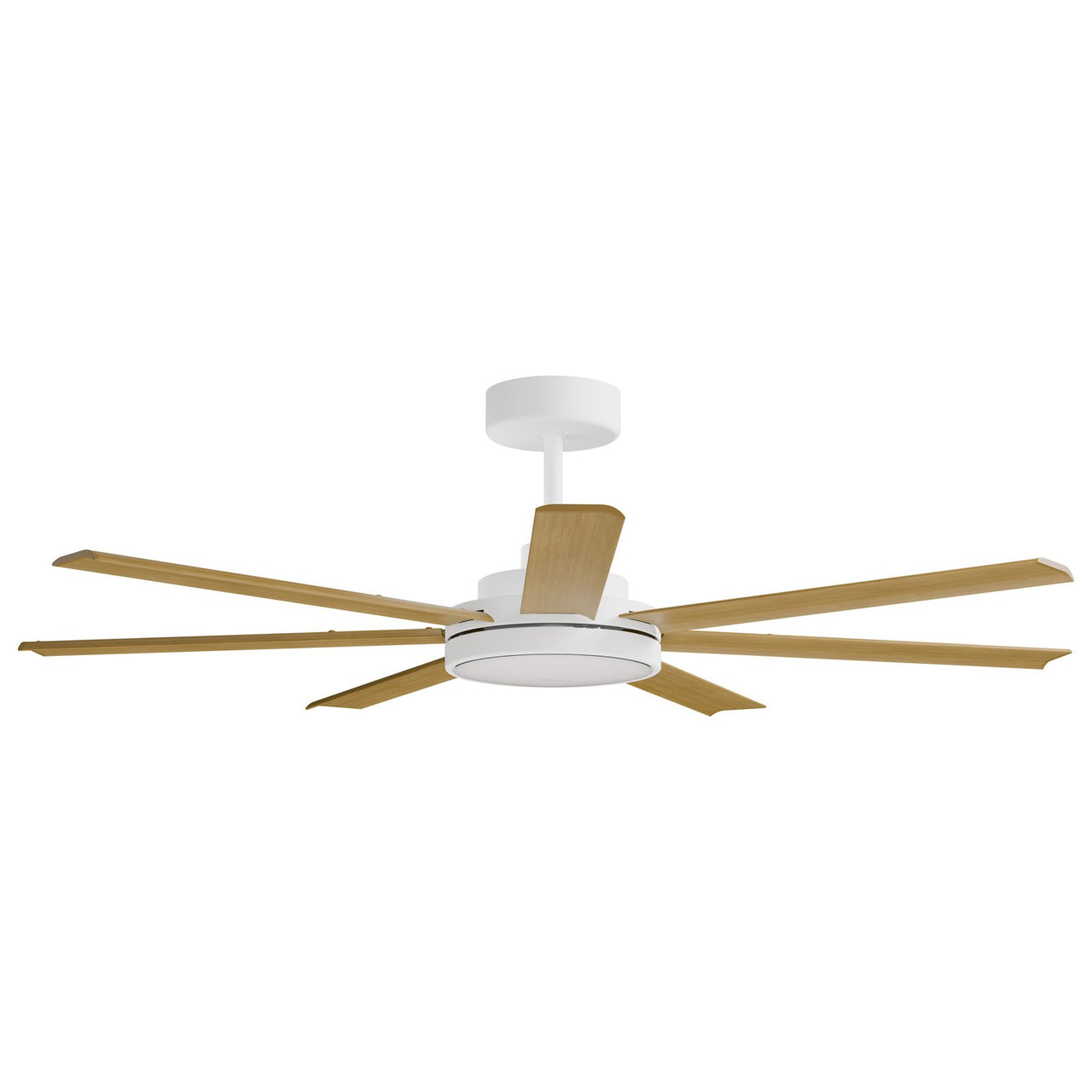 Calibo Alula 60" (1524mm) 7 Blade Indoor/Outdoor DC Ceiling Fan with 24W Light & Remote in White with Teak