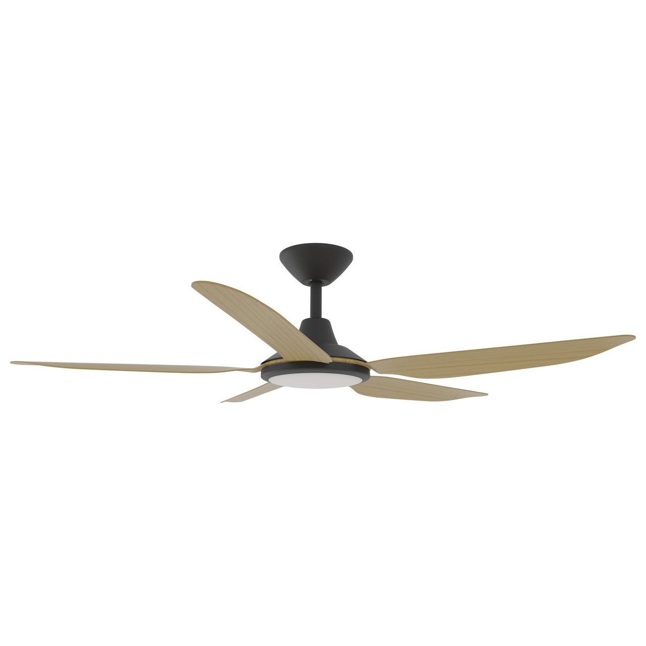 Calibo Storm 5 Blade 18W Tricolour LED Light Indoor/Outdoor DC Ceiling Fan & Remote In Black with Bamboo