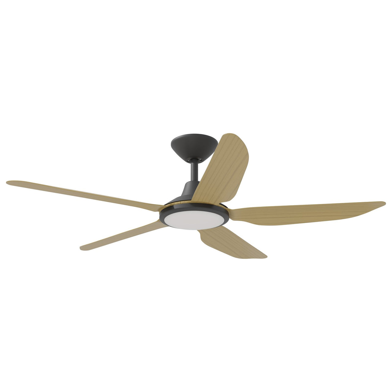 Calibo Storm 5 Blade 18W Tricolour LED Light Indoor/Outdoor DC Ceiling Fan & Remote In Black with Bamboo