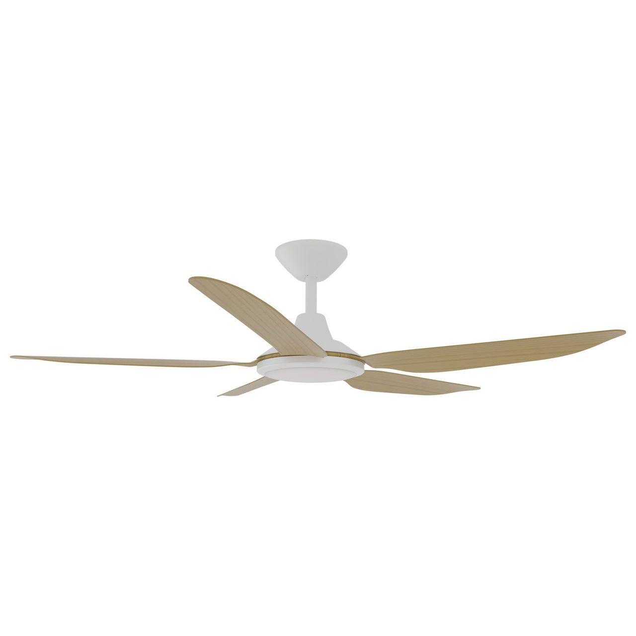 Calibo Storm 5 Blade 18W Tricolour LED Light Indoor/Outdoor DC Ceiling Fan & Remote In White with Bamboo