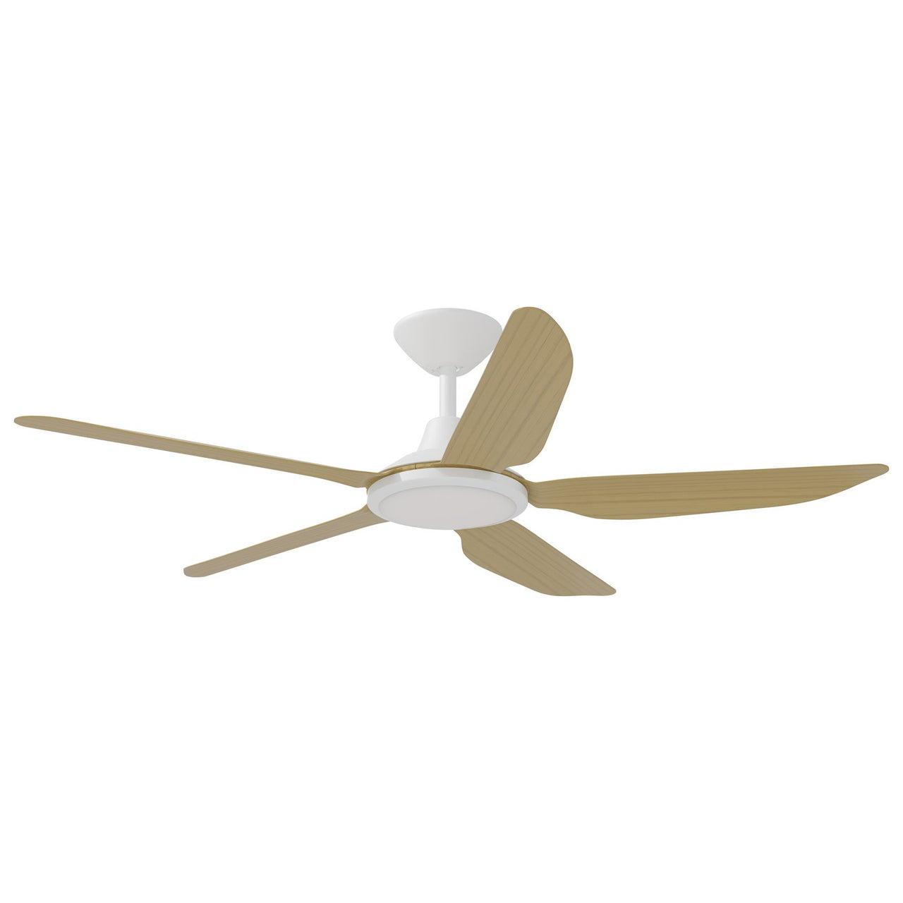 Calibo Storm 5 Blade 18W Tricolour LED Light Indoor/Outdoor DC Ceiling Fan & Remote In White with Bamboo