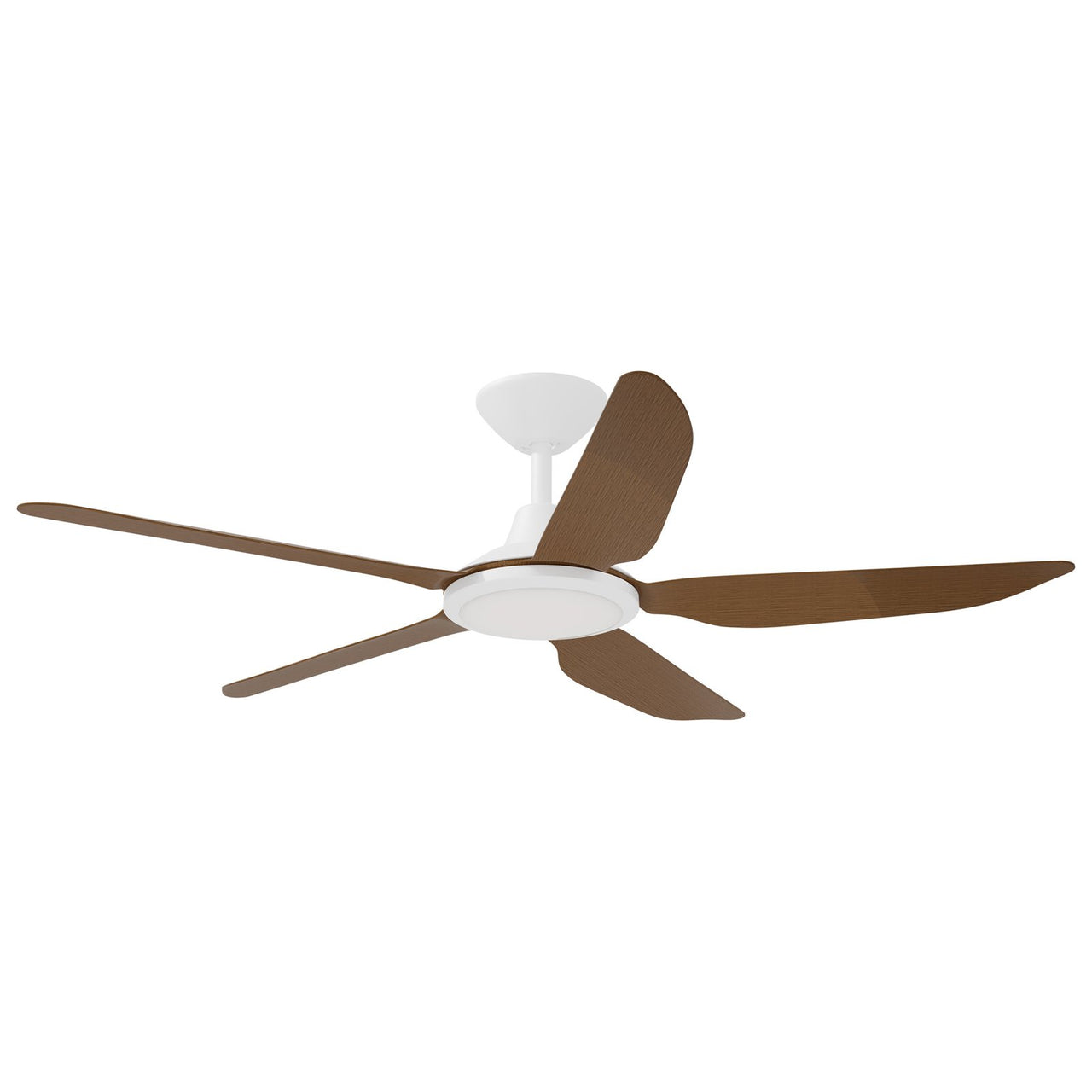 Calibo Storm 5 Blade 18W Tricolour LED Light Indoor/Outdoor DC Ceiling Fan & Remote In White with Koa