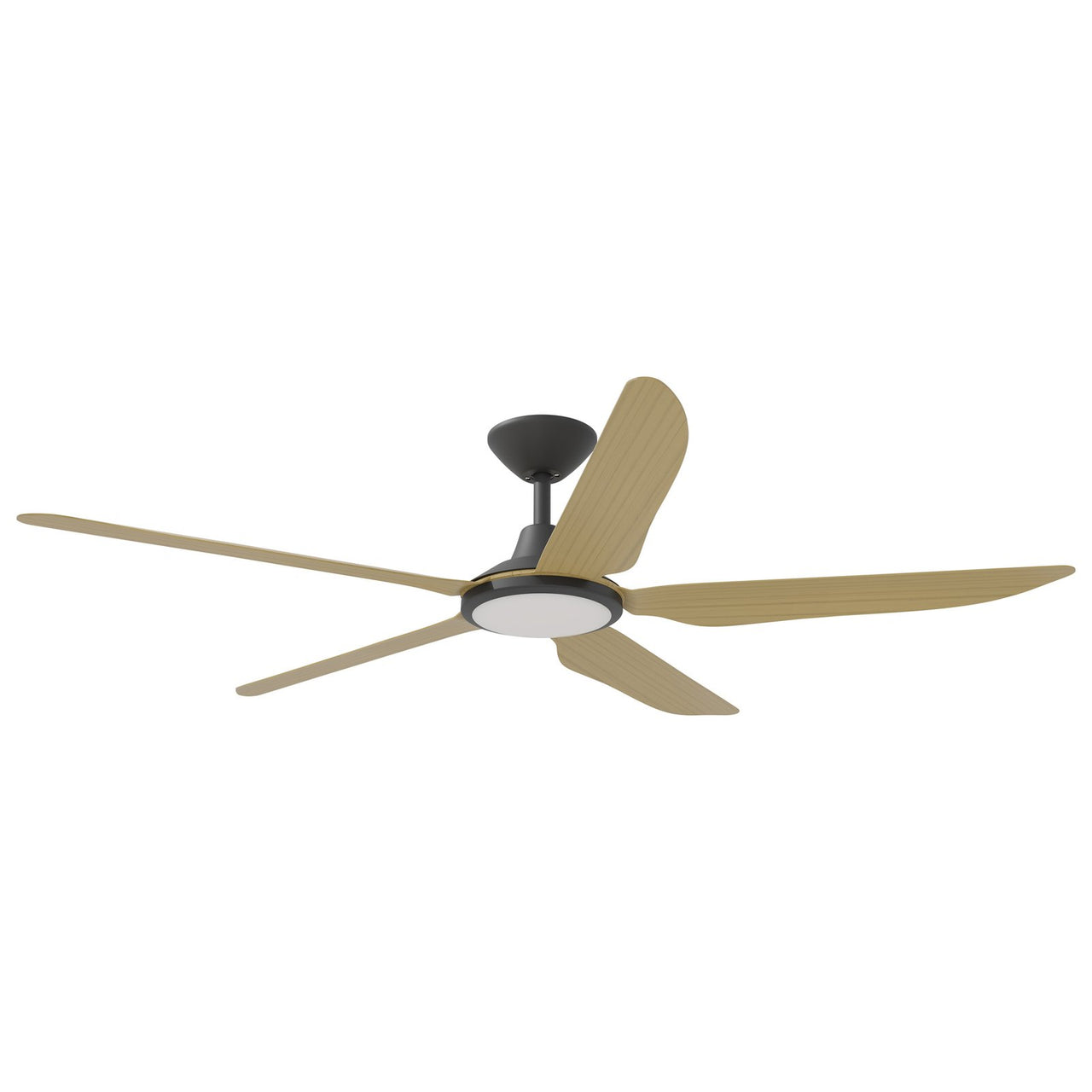 Calibo Storm 56" (1430mm) 5 Blade 18W Tricolour LED Light Indoor/Outdoor DC Ceiling Fan with DC Wall Controller & Remote in Black with Bamboo