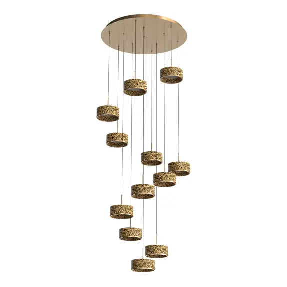 Couas 12 Dropper LED Pendant Textured Aluminium 120W TRI Colour Non-dimmable Gold Round base IP20