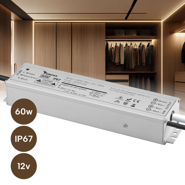 VDT2 60w 12v Traic+0 - 10v IP67 LED Driver