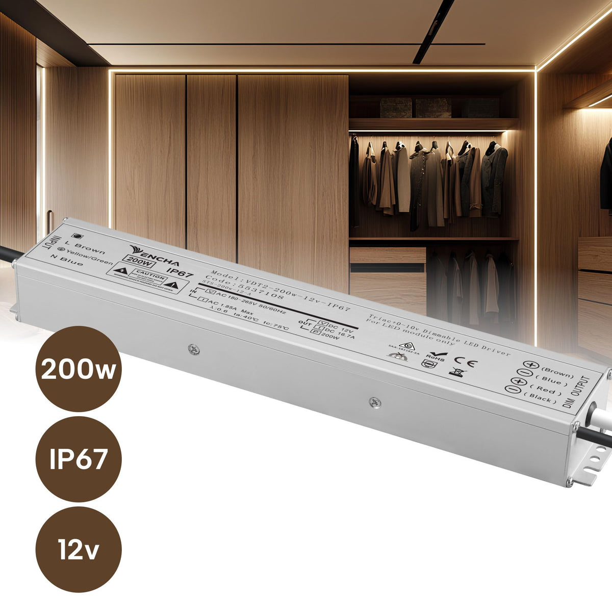 VDT2 200w 12v Traic+0 - 10v IP67 LED Driver