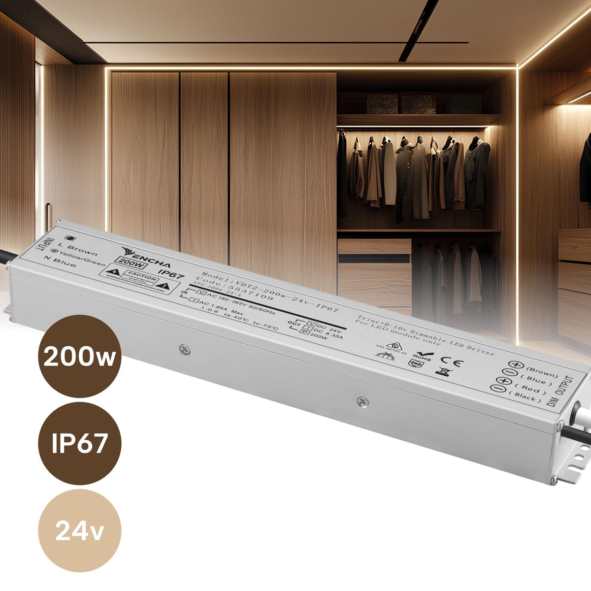 VDT2 200w 24v Traic+0 - 10v IP67 LED Driver