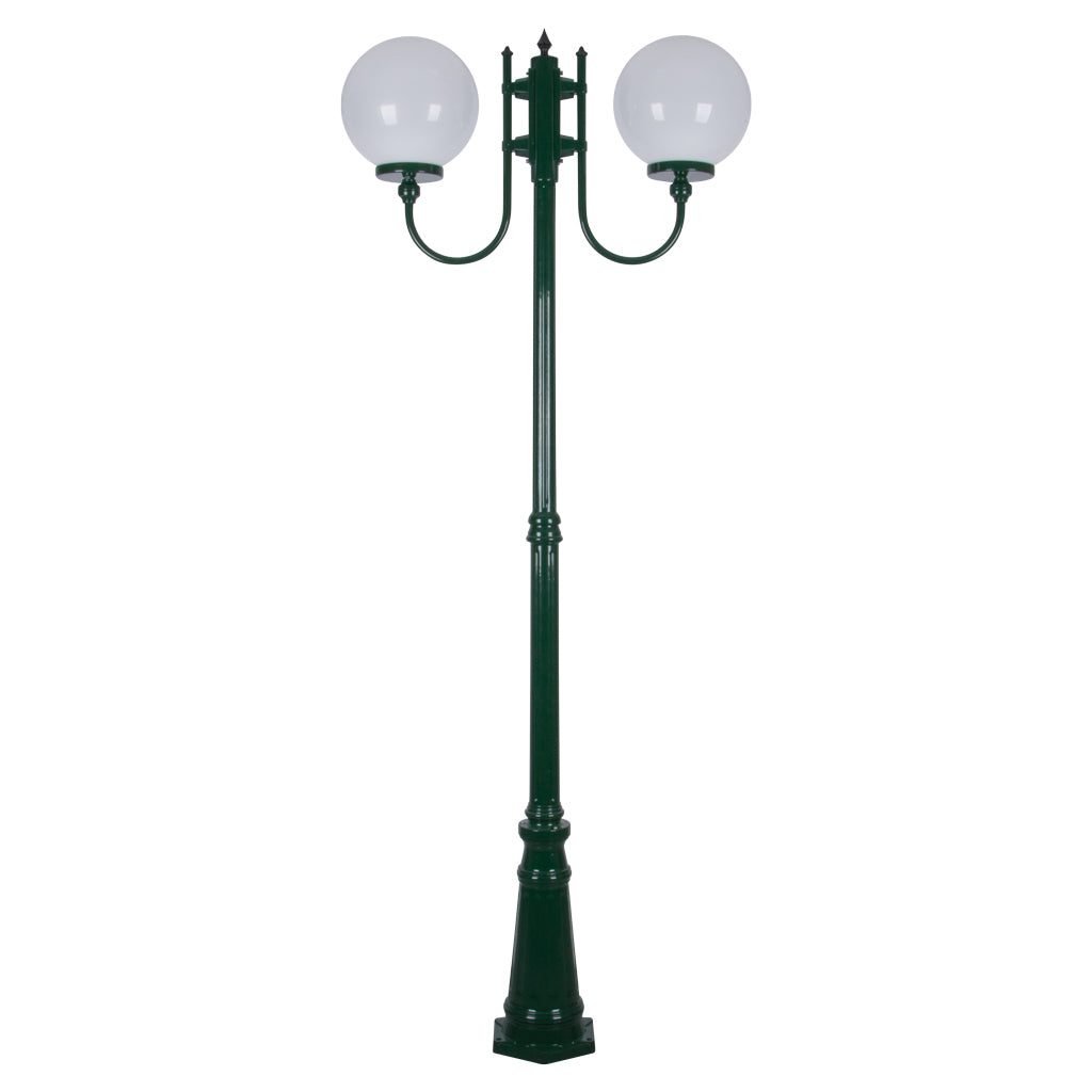 gt 621 lisbon twin 30cm spheres curved arms tall post light