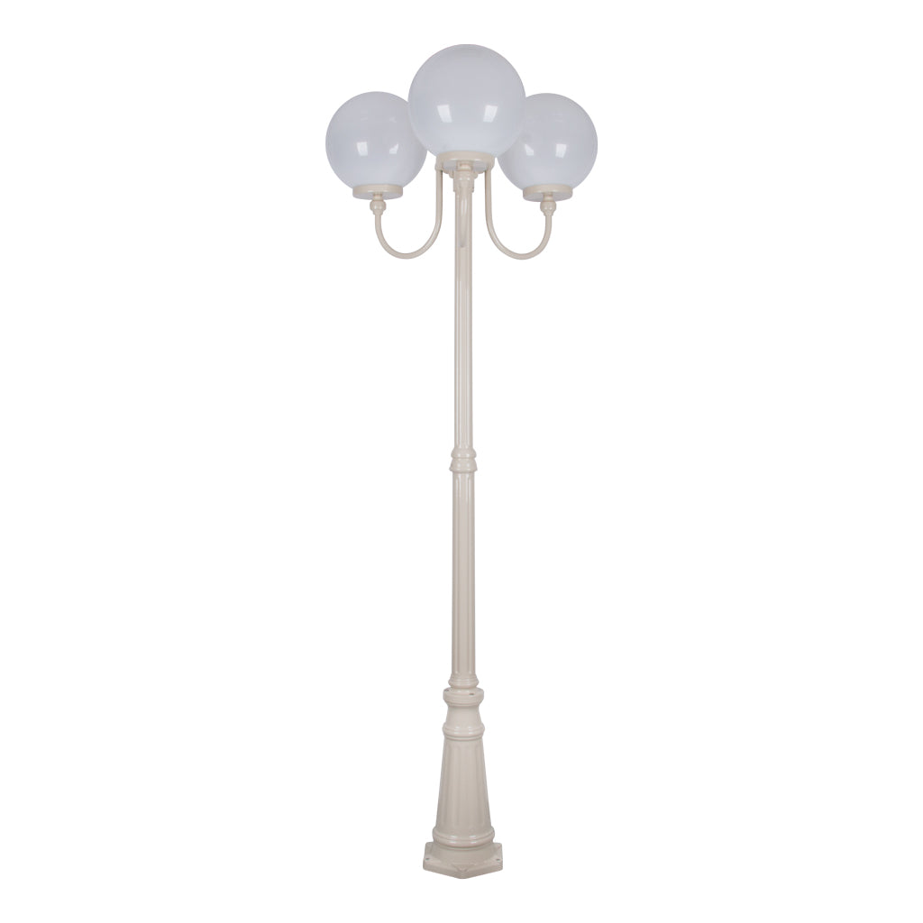 gt 625 lisbon triple 30cm spheres curved arms tall post light