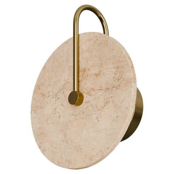 Orville Natural Travertine Round 200mm Backlit LED Wall Light 5W Non Dimmable Brass - IP20