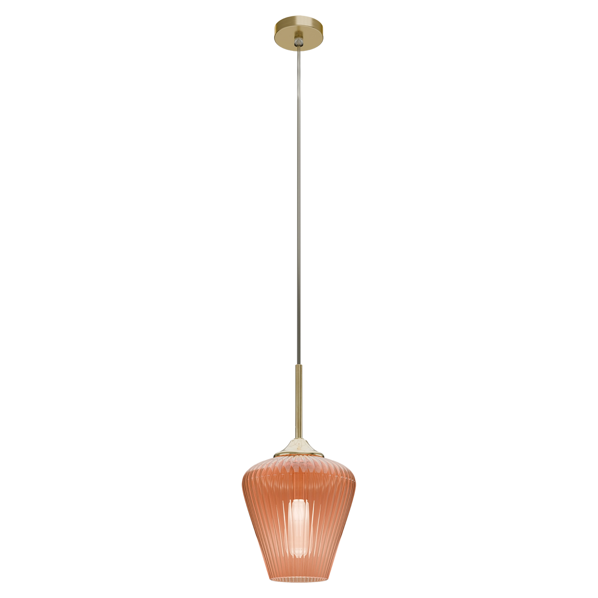 Ribbon Gold with Amber Ribbed Glass E27 230mm Pendant