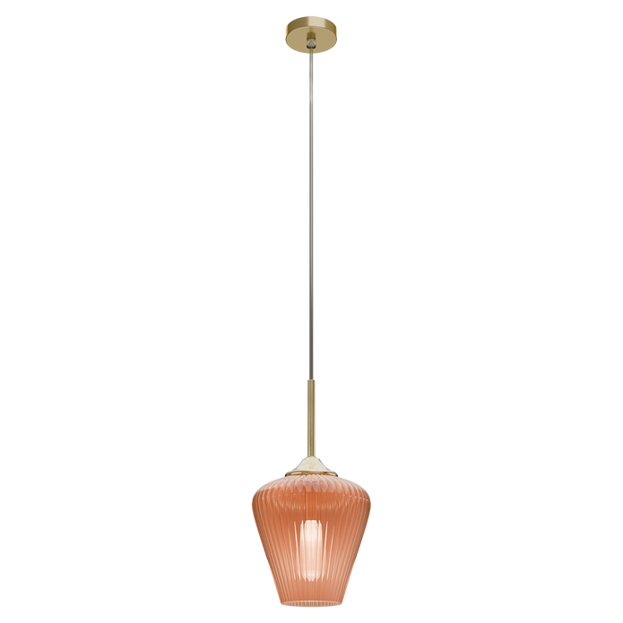 Ribbon Gold with Amber Ribbed Glass E27 230mm Pendant
