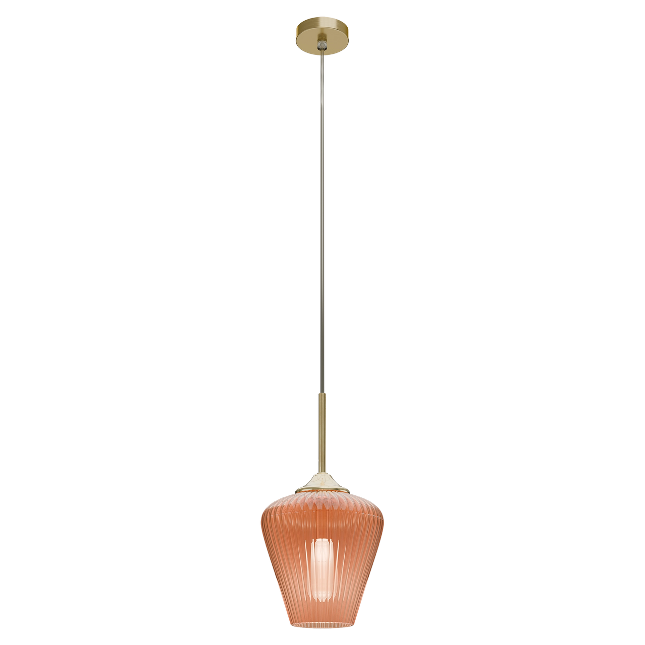 Ribbon Gold with Amber Ribbed Glass E27 230mm Pendant