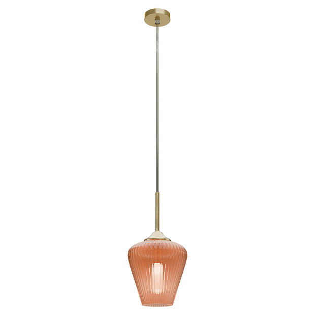 Ribbon Gold with Amber Ribbed Glass E27 230mm Pendant