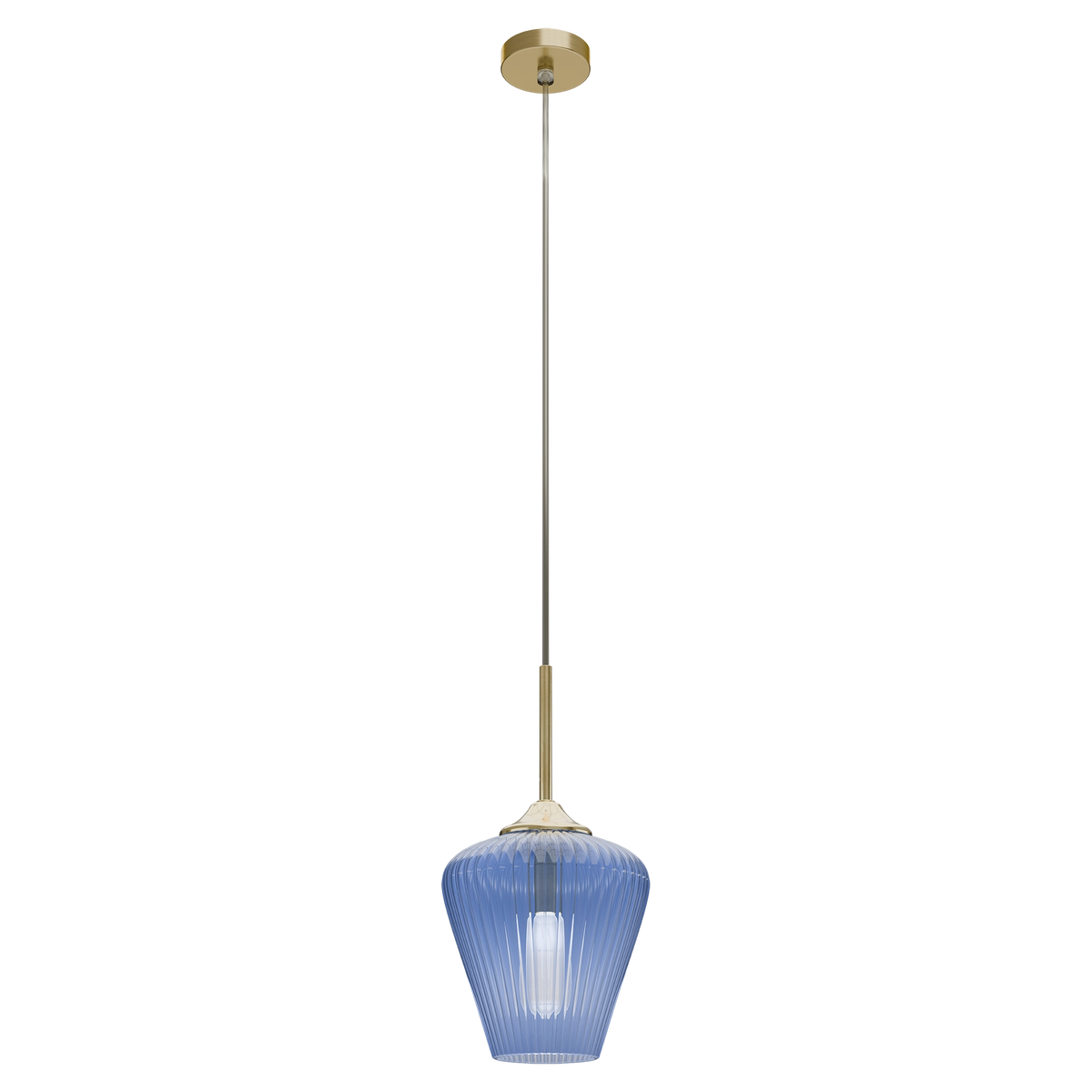 Ribbon Gold with Blue Ribbed Glass E27 230mm Pendant