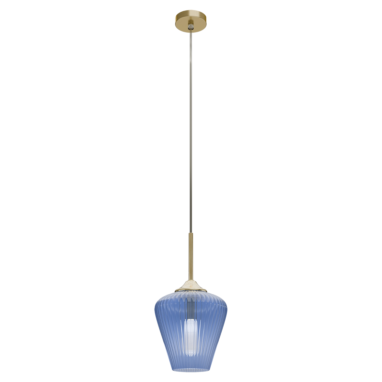 Ribbon Gold with Blue Ribbed Glass E27 230mm Pendant