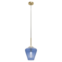 Thumbnail for Ribbon Gold with Blue Ribbed Glass E27 230mm Pendant