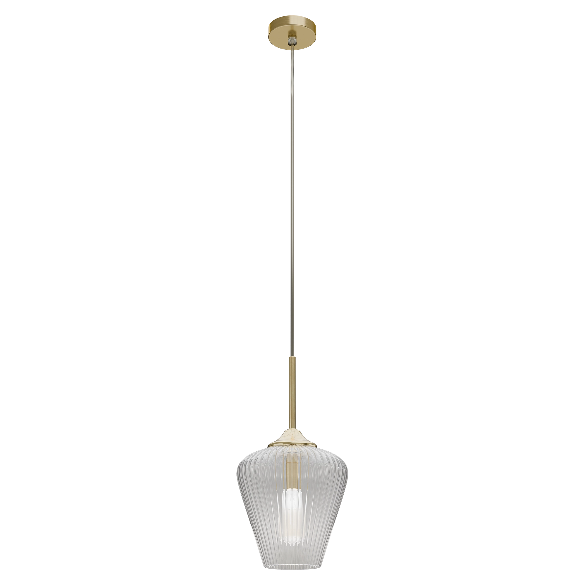 Ribbon Gold with Clear Ribbed Glass E27 230mm Pendant