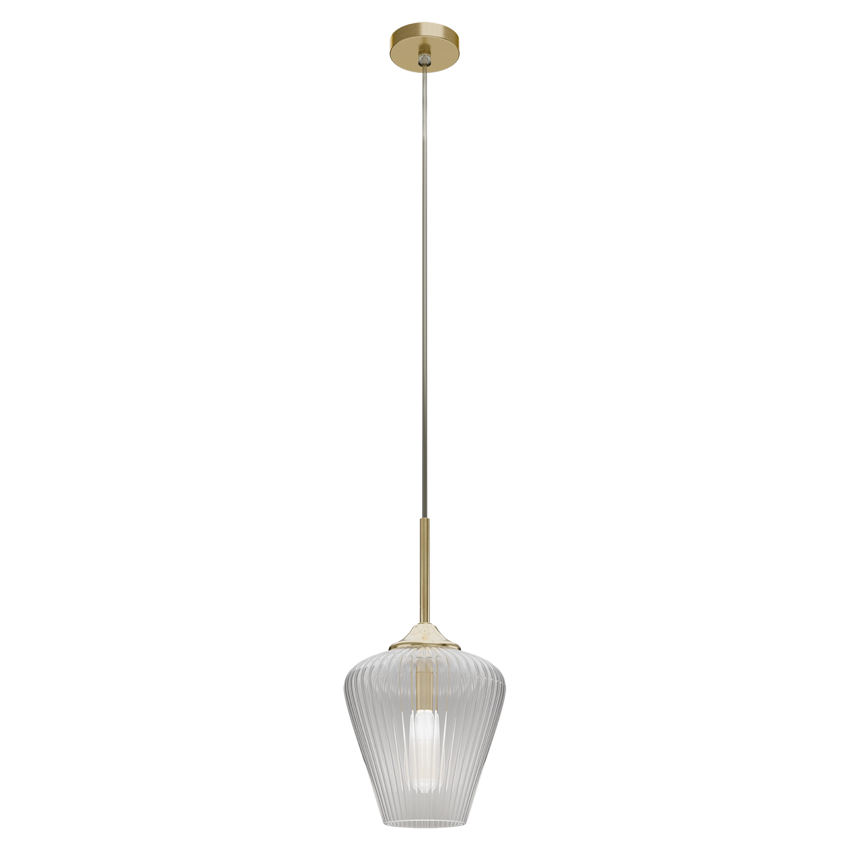 Ribbon Gold with Clear Ribbed Glass E27 230mm Pendant