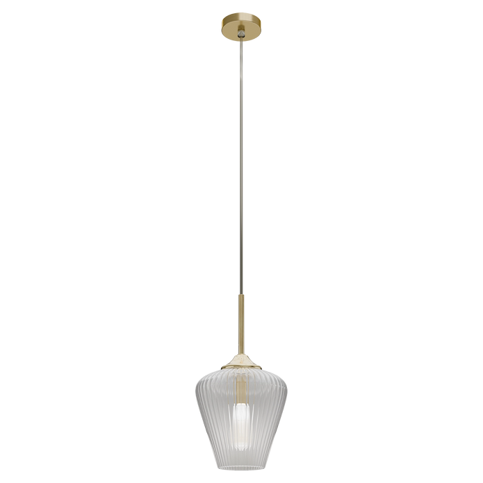 Ribbon Gold with Clear Ribbed Glass E27 230mm Pendant
