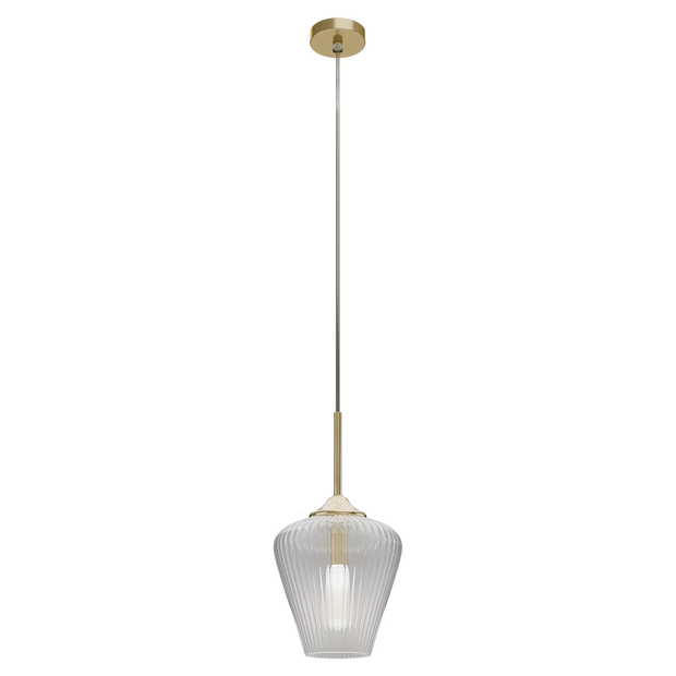 Ribbon Gold with Clear Ribbed Glass E27 230mm Pendant