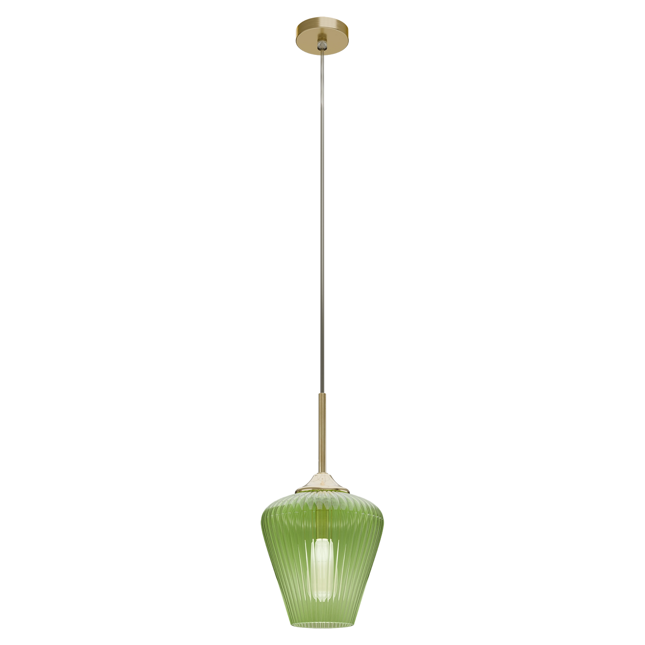Ribbon Gold with Green Ribbed Glass E27 230mm Pendant
