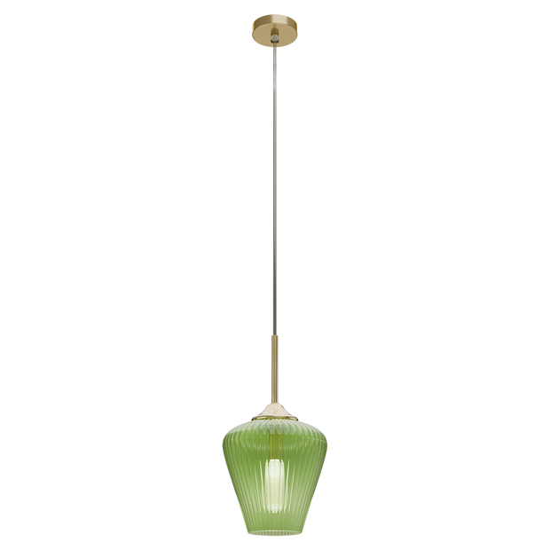 Ribbon Gold with Green Ribbed Glass E27 230mm Pendant
