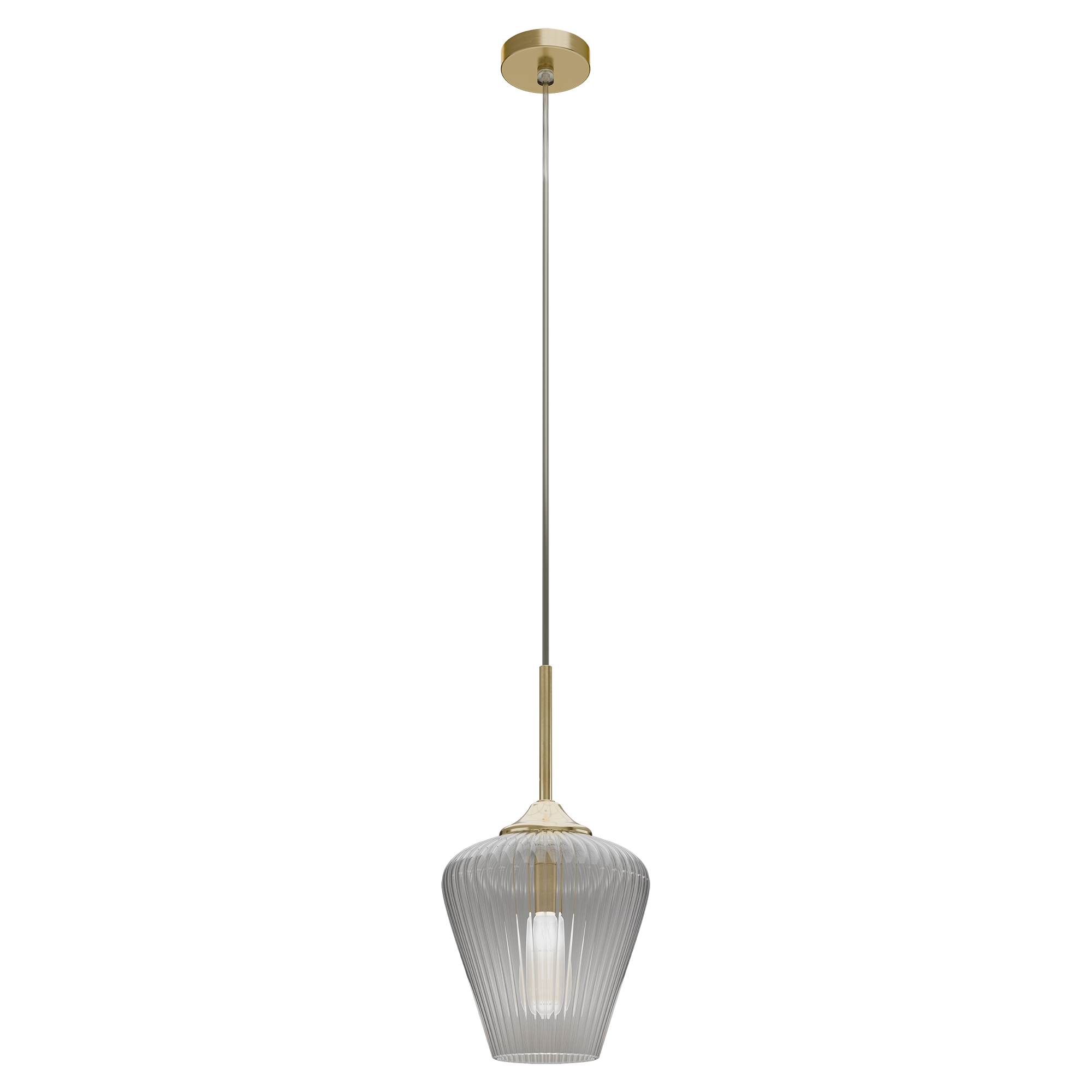 Ribbon Gold with Smoked Ribbed Glass E27 230mm Pendant