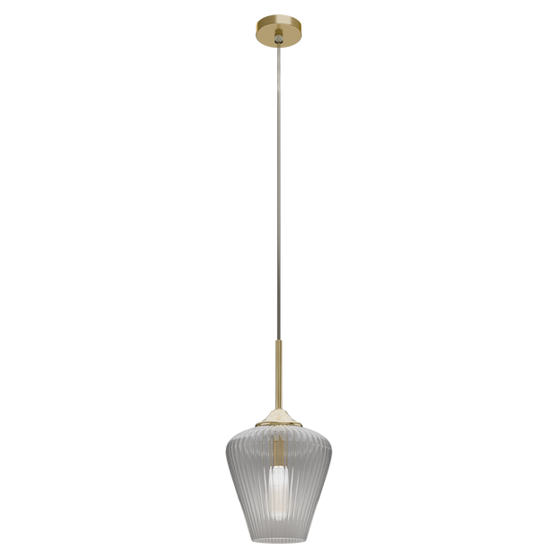 Ribbon Gold with Smoked Ribbed Glass E27 230mm Pendant