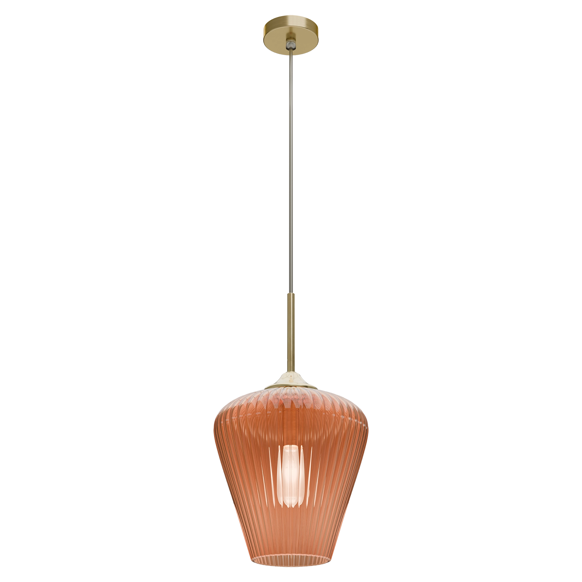 Ribbon Gold with Amber Ribbed Glass E27 280mm Pendant