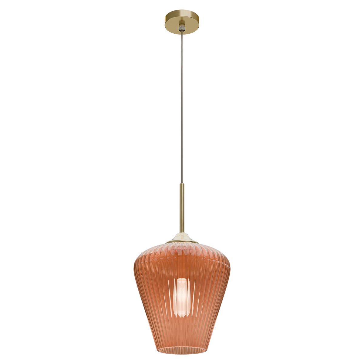 Ribbon Gold with Amber Ribbed Glass E27 280mm Pendant