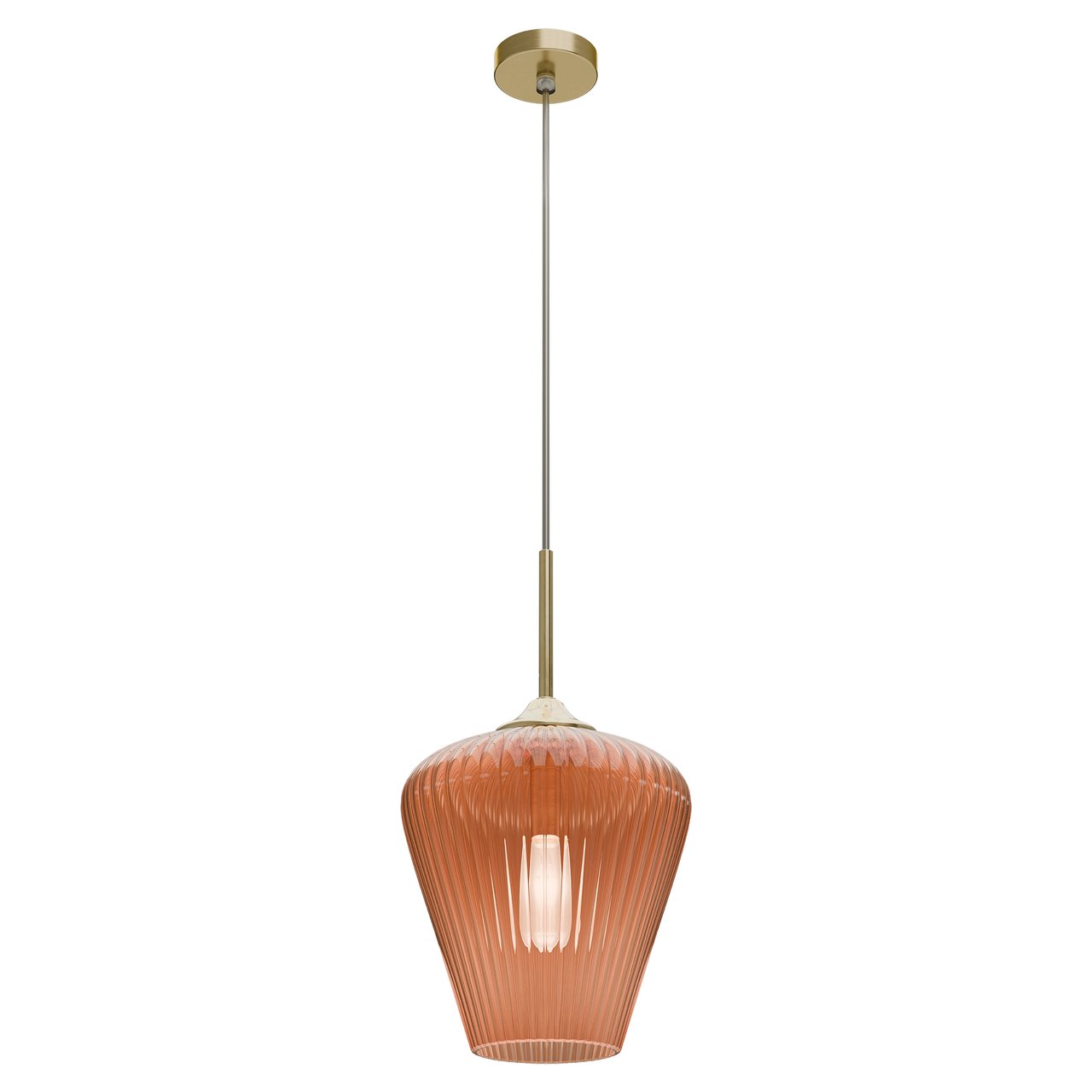 Ribbon Gold with Amber Ribbed Glass E27 280mm Pendant