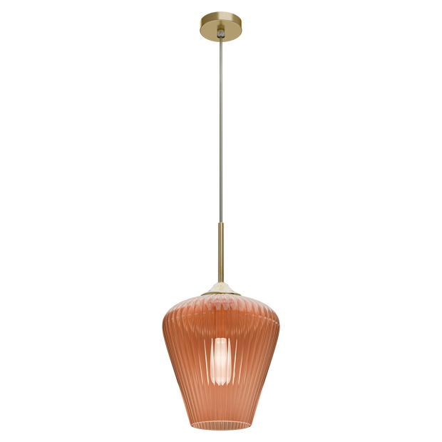 Ribbon Gold with Amber Ribbed Glass E27 280mm Pendant