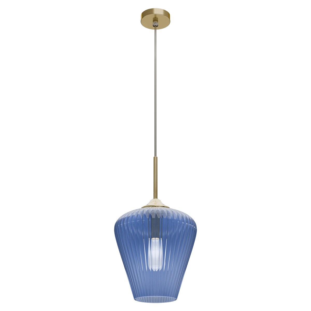 Ribbon Gold with Blue Ribbed Glass E27 280mm Pendant