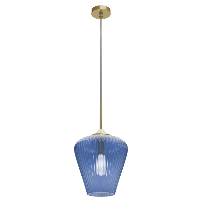 Ribbon Gold with Blue Ribbed Glass E27 280mm Pendant