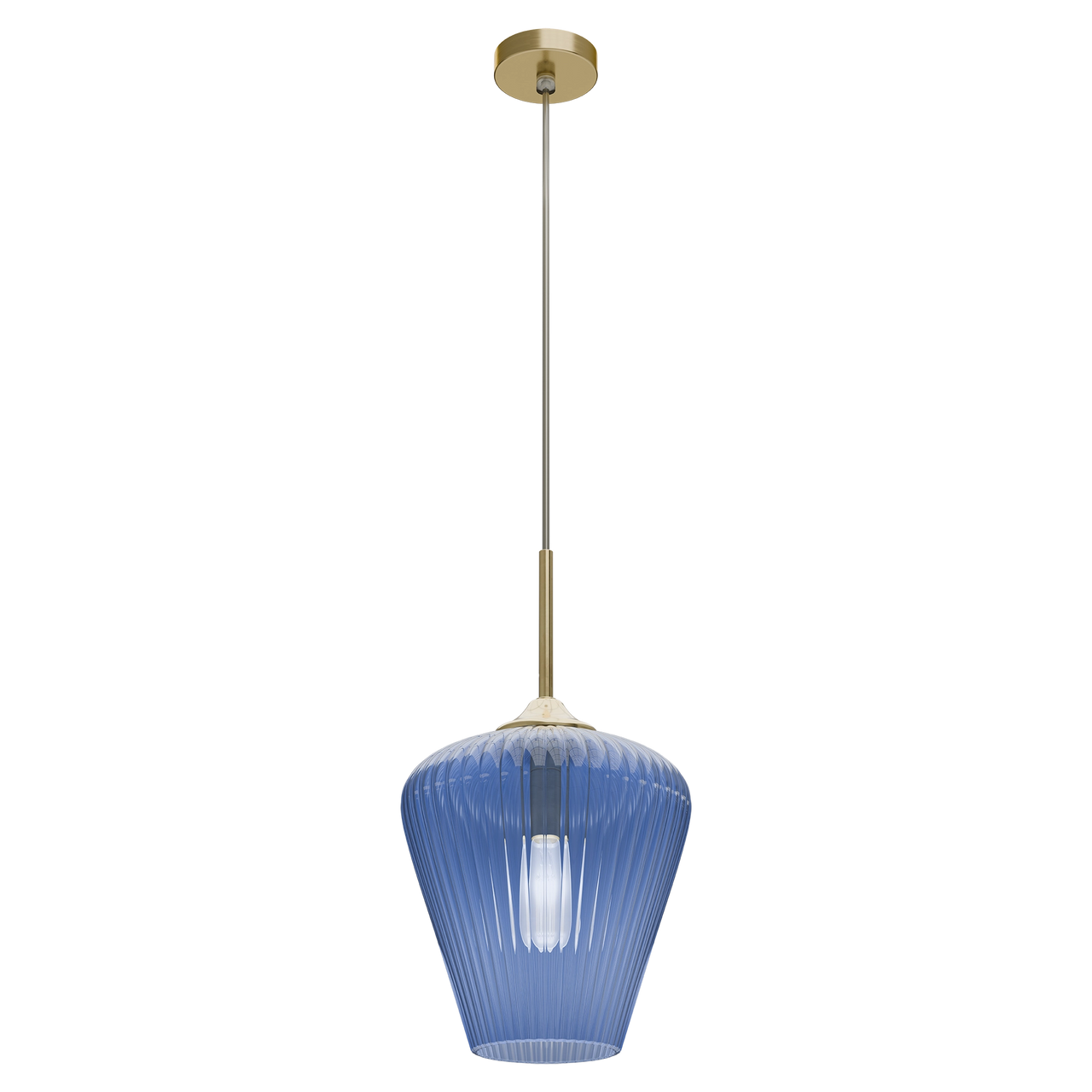 Ribbon Gold with Blue Ribbed Glass E27 280mm Pendant