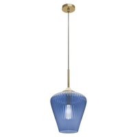 Thumbnail for Ribbon Gold with Blue Ribbed Glass E27 280mm Pendant