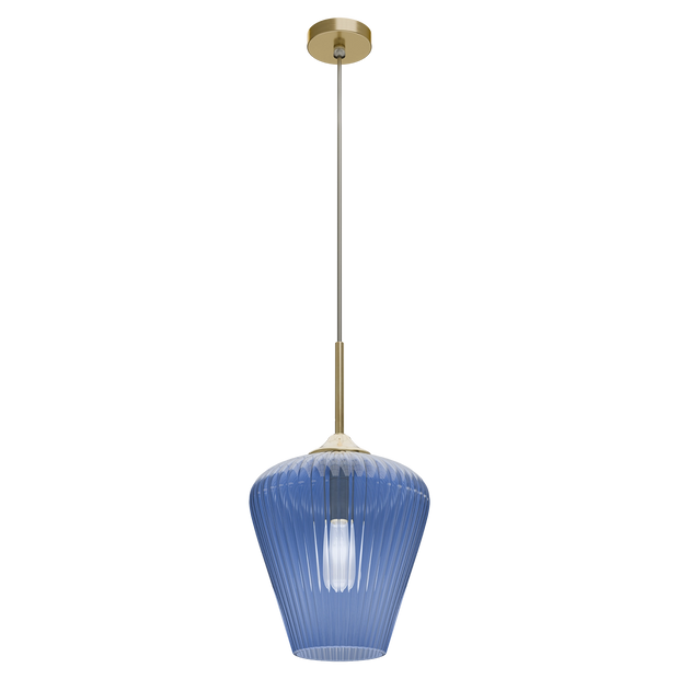 Ribbon Gold with Blue Ribbed Glass E27 280mm Pendant