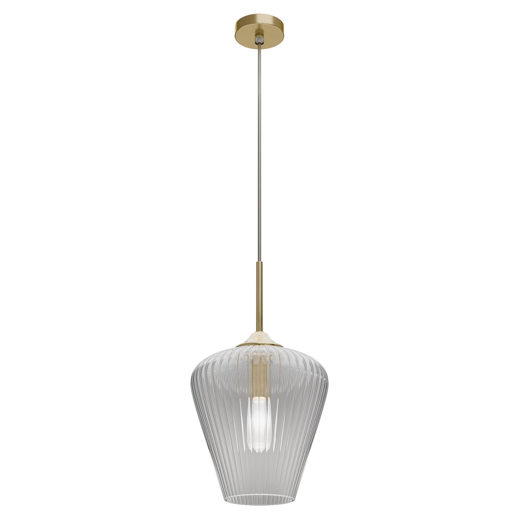 Ribbon Gold with Clear Ribbed Glass E27 280mm Pendant