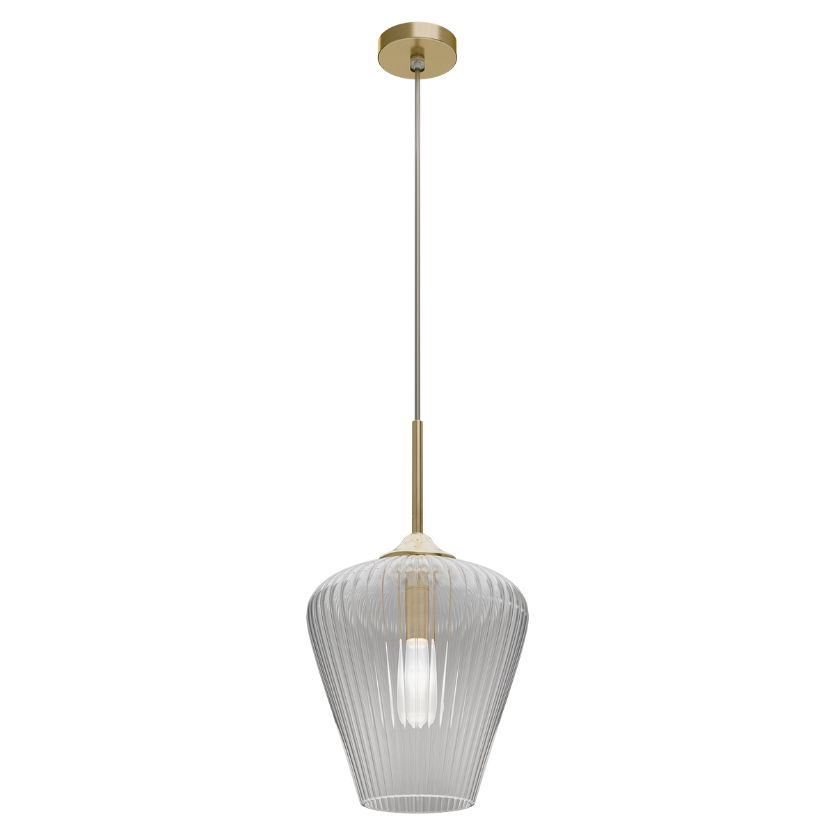 Ribbon Gold with Clear Ribbed Glass E27 280mm Pendant