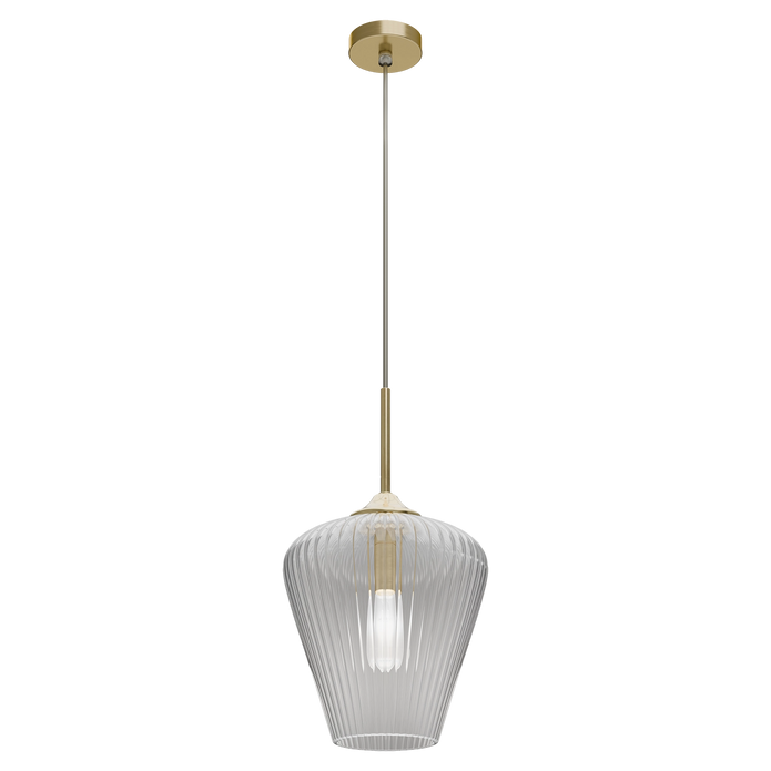 Ribbon Gold with Clear Ribbed Glass E27 280mm Pendant