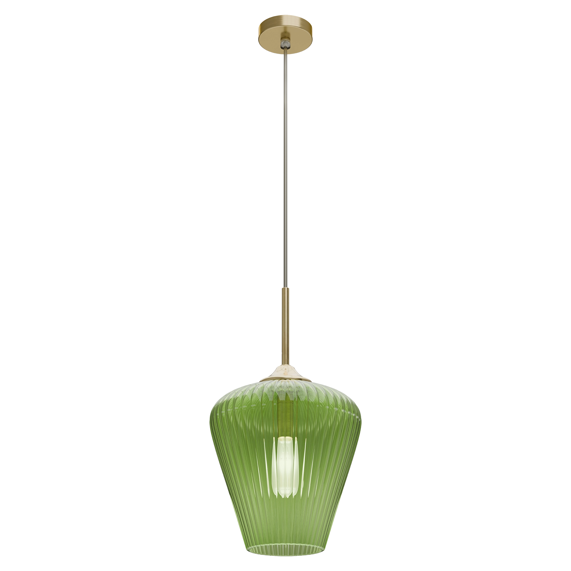 Ribbon Gold with Green Ribbed Glass E27 280mm Pendant