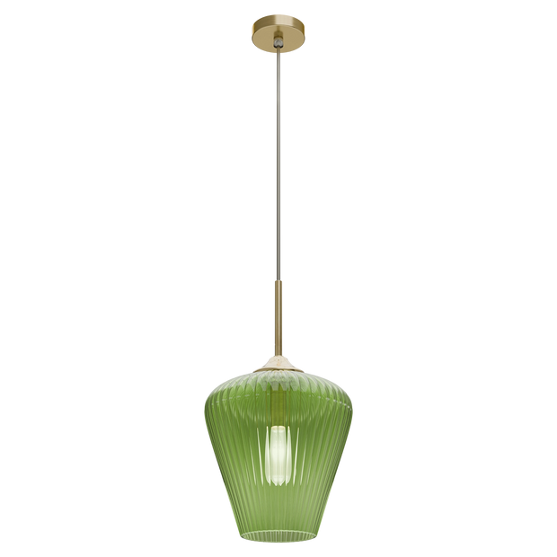 Ribbon Gold with Green Ribbed Glass E27 280mm Pendant