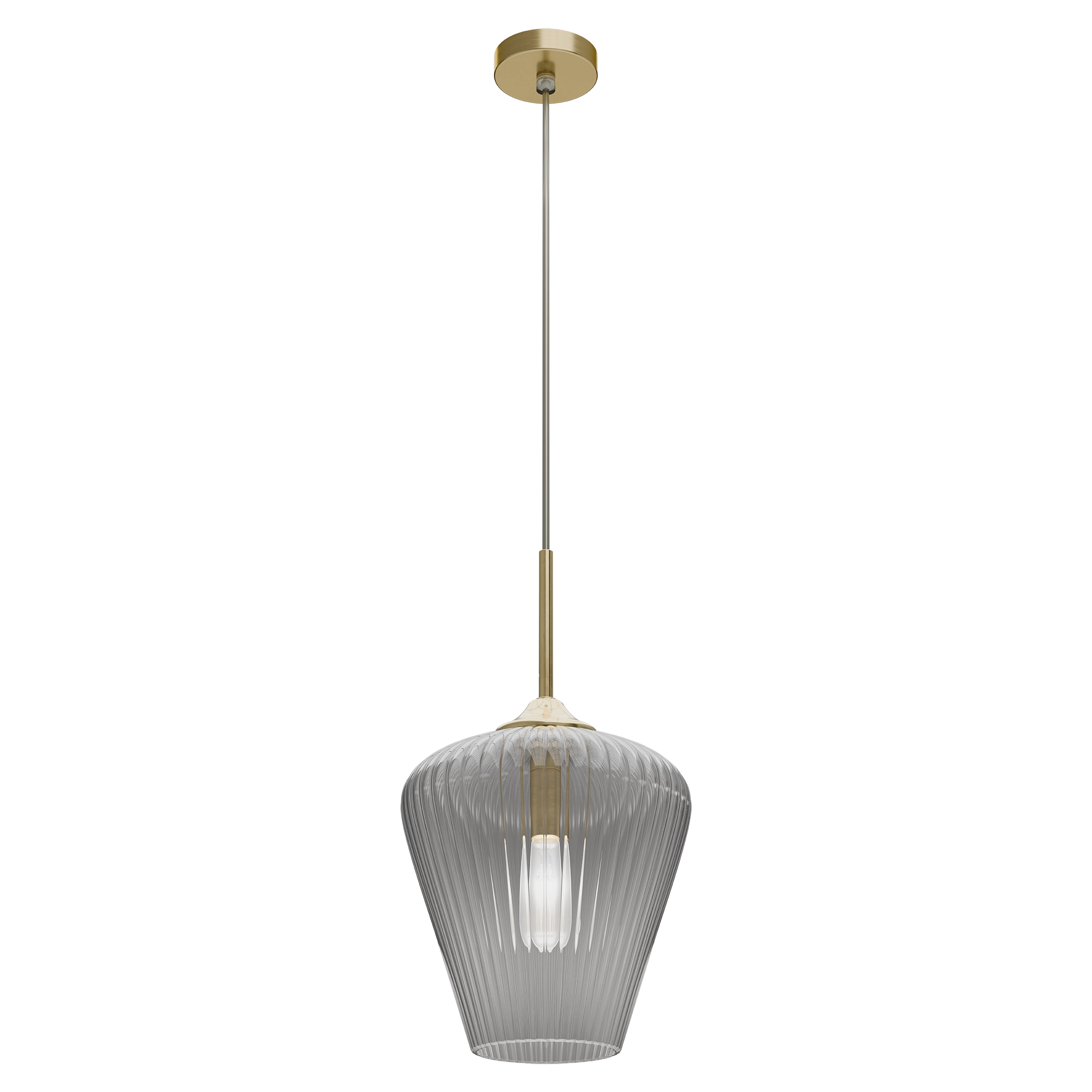 Ribbon Gold with Smoked Ribbed Glass E27 280mm Pendant