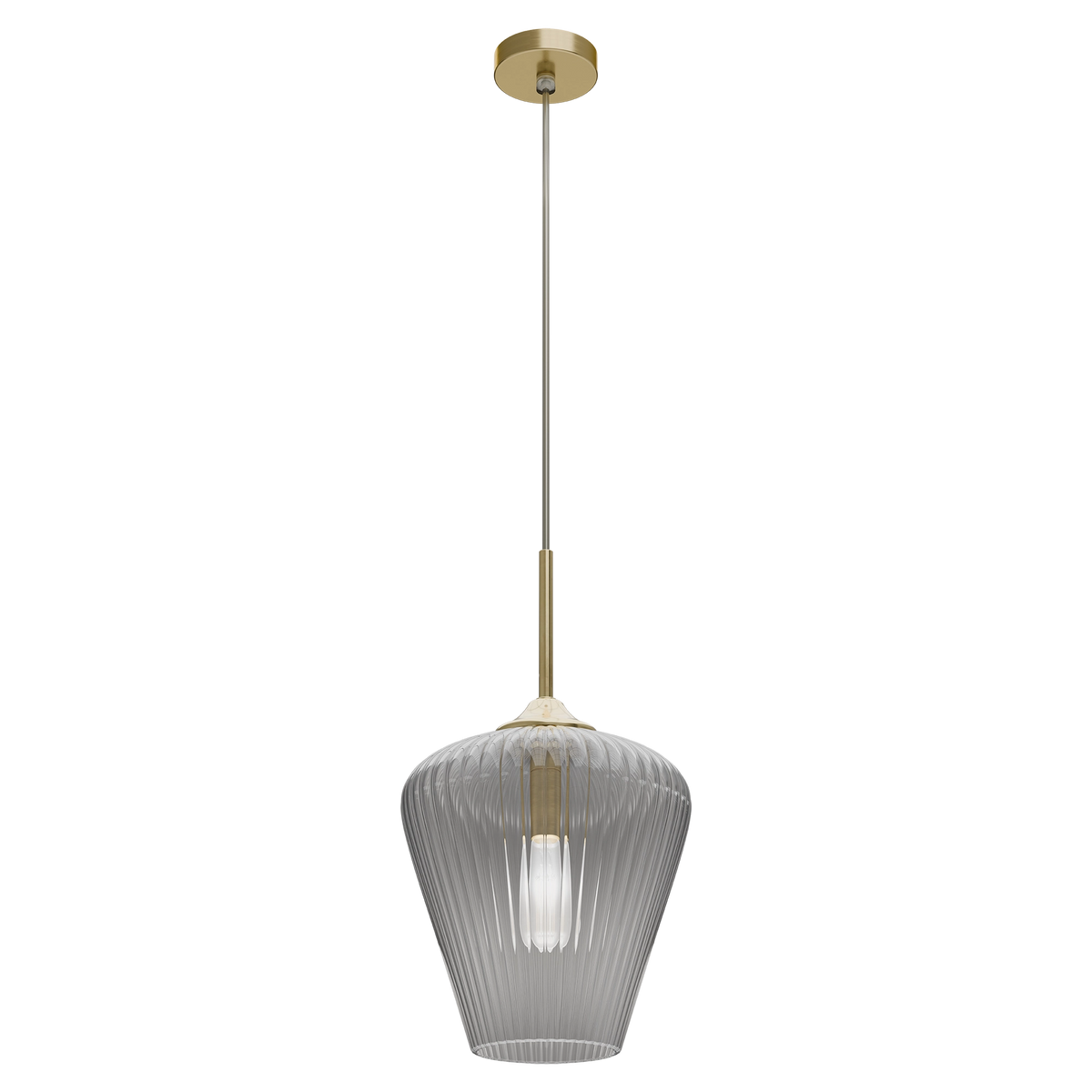 Ribbon Gold with Smoked Ribbed Glass E27 280mm Pendant