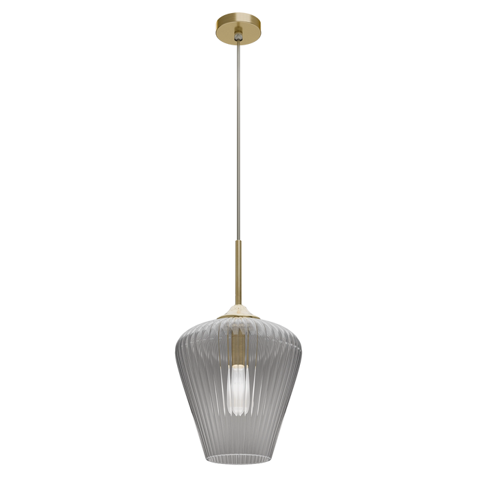 Ribbon Gold with Smoked Ribbed Glass E27 280mm Pendant
