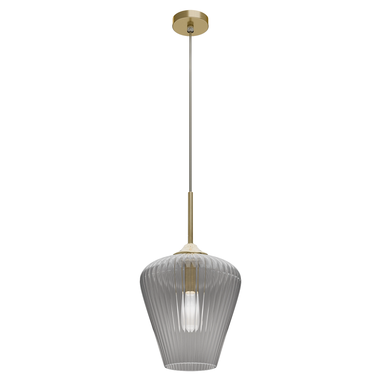 Ribbon Gold with Smoked Ribbed Glass E27 280mm Pendant